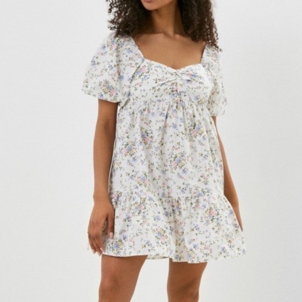 Billabong Be Mine women’s puff sleeve dainty floral mini sun dress size medium